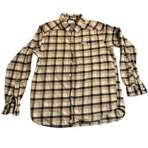 Columbia Mens Shirt Medium Long Sleeve Flannel Plaid Button Up Casual Beige